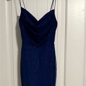 Small Blue spaghetti strap gown, good condition.
